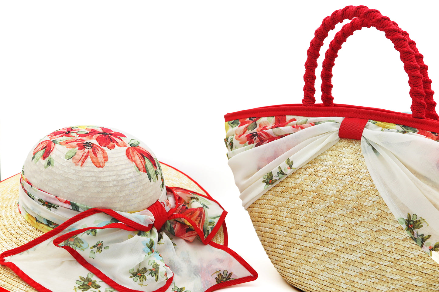 Borsa in paglia con tessuto fantasia