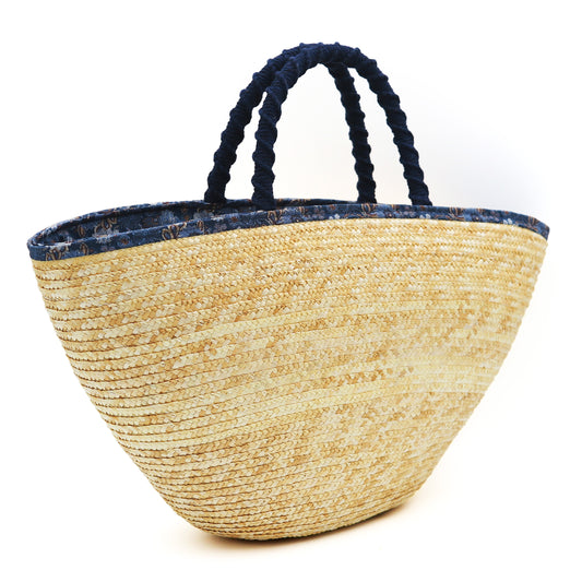 Borsa ricamata in paglia con fodera interana con fantasia