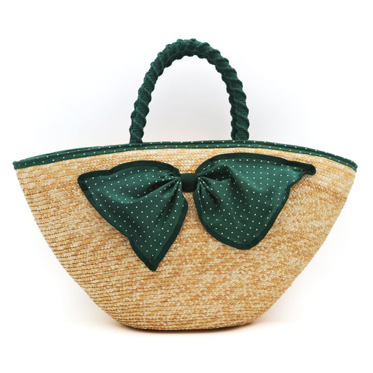 Borsa in paglia verde con fantasia